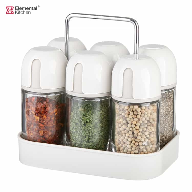 Glass Herb and Spice Jars with Compact Spice Rack 7pcs- Bit Lid #78651002