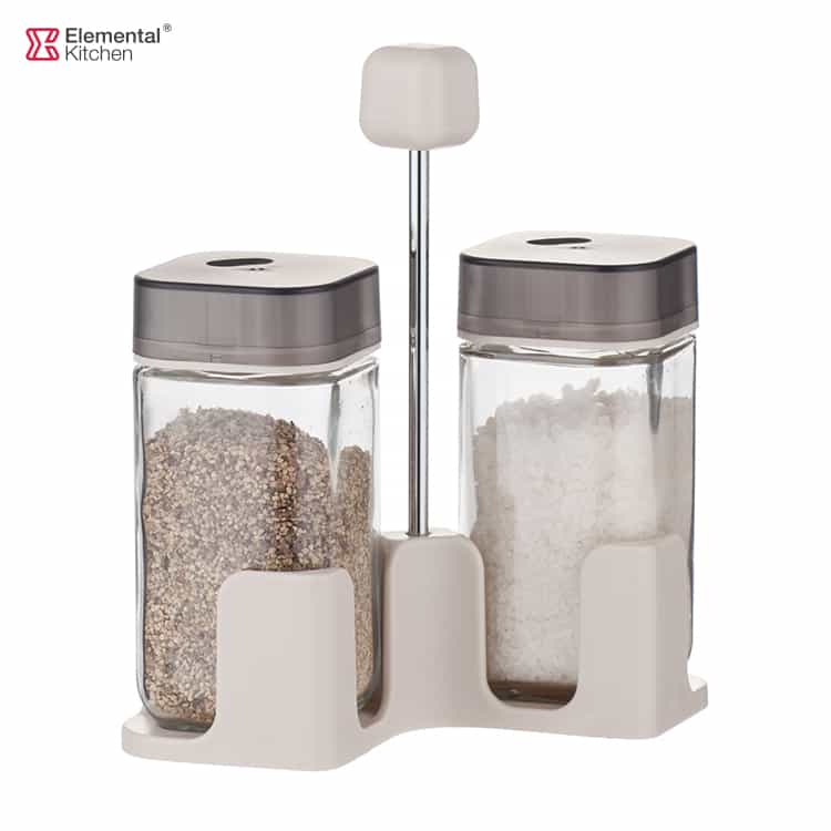 Glass Salt and Pepper Containers with Rack 3pcs-Three Choice Lid #78752001