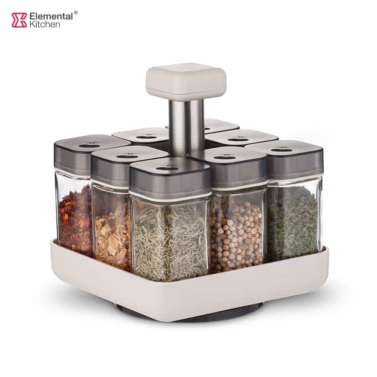 Glass Spice Organiser with Rotating Rack 9pcs-Three Choice Spice Bottle #78752003