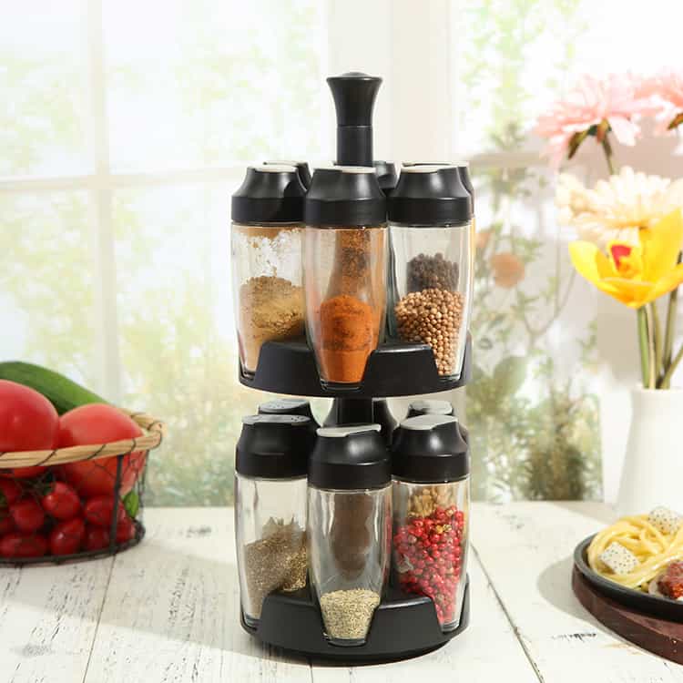 REVOLVING SPICE RACK WITH JARS 13PCS-TWO OPENING LID #7878
