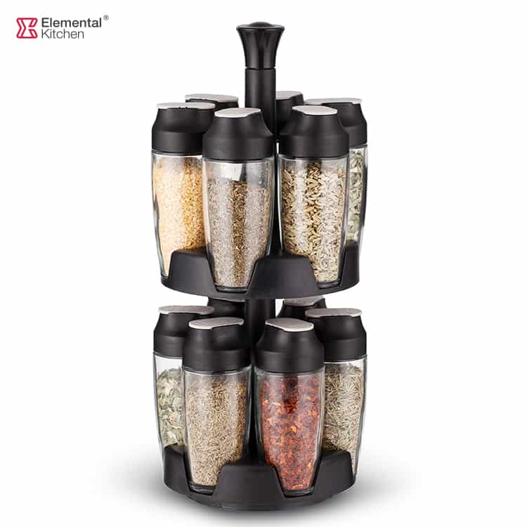 Glass Jars for Spices with Revolving Spice Rack#7878