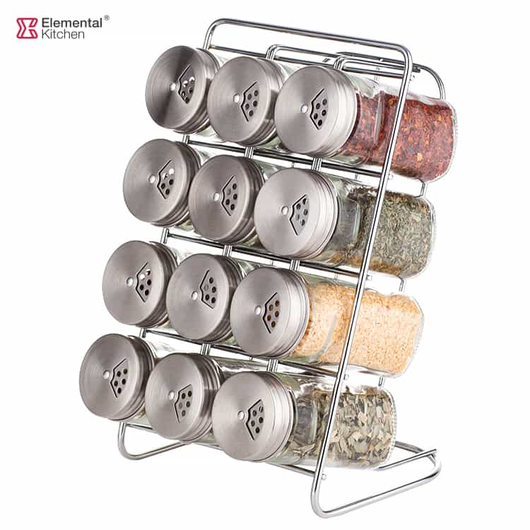 Metal Spice Rack with Glass Jar Stainless Steel Lid #7885a001