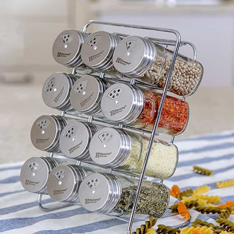 Spice Container Steel with Glass Jar Set Stainless Steel Lid 13pcs #7885a001