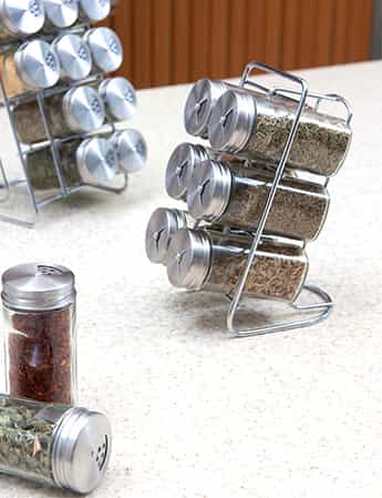 METAL SPICE RACK WITH GLASS JAR SET STAINLESS STEEL LID 13PCS #7885A001