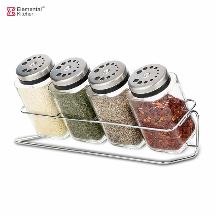 Glass Salt & Pepper Shakers with Metal Rack 5pcs #78922001