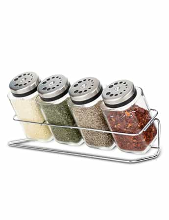 Glass Salt & Pepper Shakers with Metal Rack #78922001