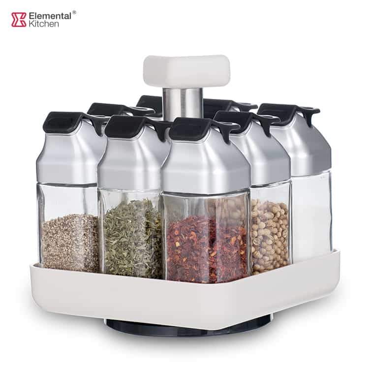 Glass Kitchen Spice Organizer with Rotating Rack- Easy Open and Close 9pcs #7900