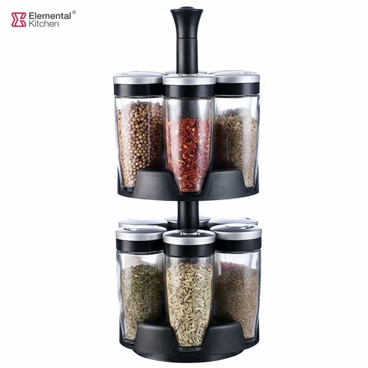 Glass Spice Containers Set with Rotating Spice Rack 13pcs – Magnifying Lid #7918