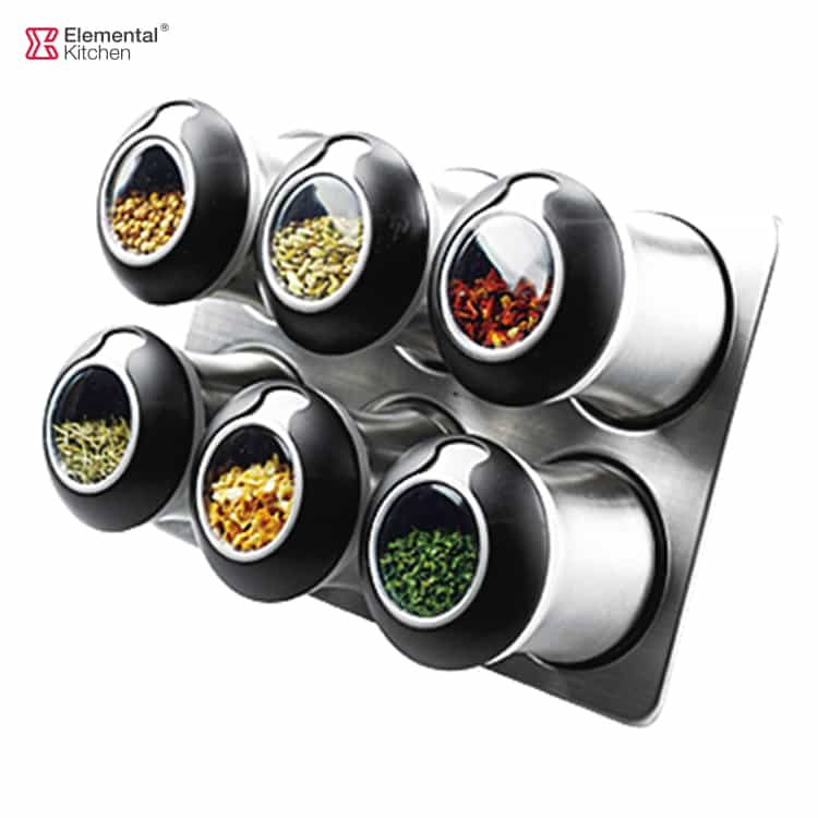 STAINLESS STEEL SPICE JAR MAGNETIC WITH METAL RACK 7PCS #8516000