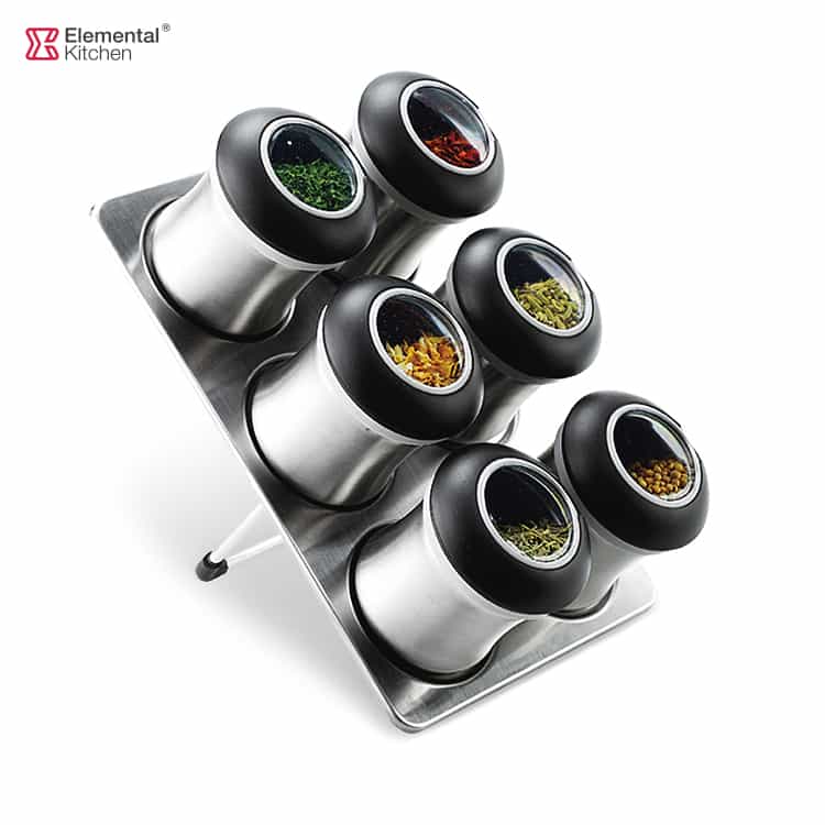 STAINLESS STEEL SPICE JAR MAGNETIC WITH METAL RACK 7PCS #8516000