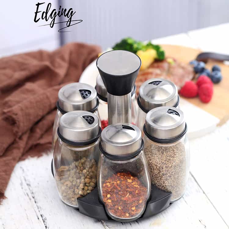Stainless Steel Lid Spice Organizer for Cabinet with Lazy Susan 7pcs #8631002