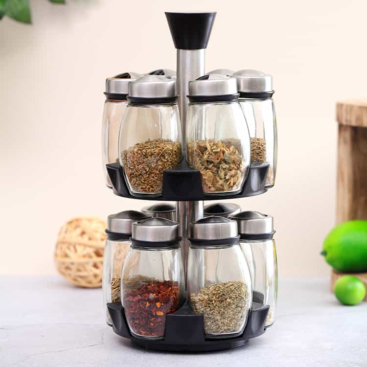 Stainless Steel Lid Spice Organizer for Cabinet with Lazy Susan 13pcs #8632002