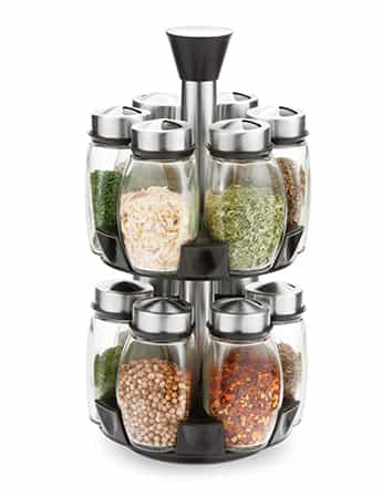 TRIANGULAR STAINLESS STEEL LID SPICE ORGANIZER WITH LAZY SUSAN 13PCS #8632002