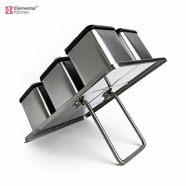 SQUARE STAINLESS STEEL SPICE JAR MAGNETIC WITH METAL RACK 7PCS #86792000