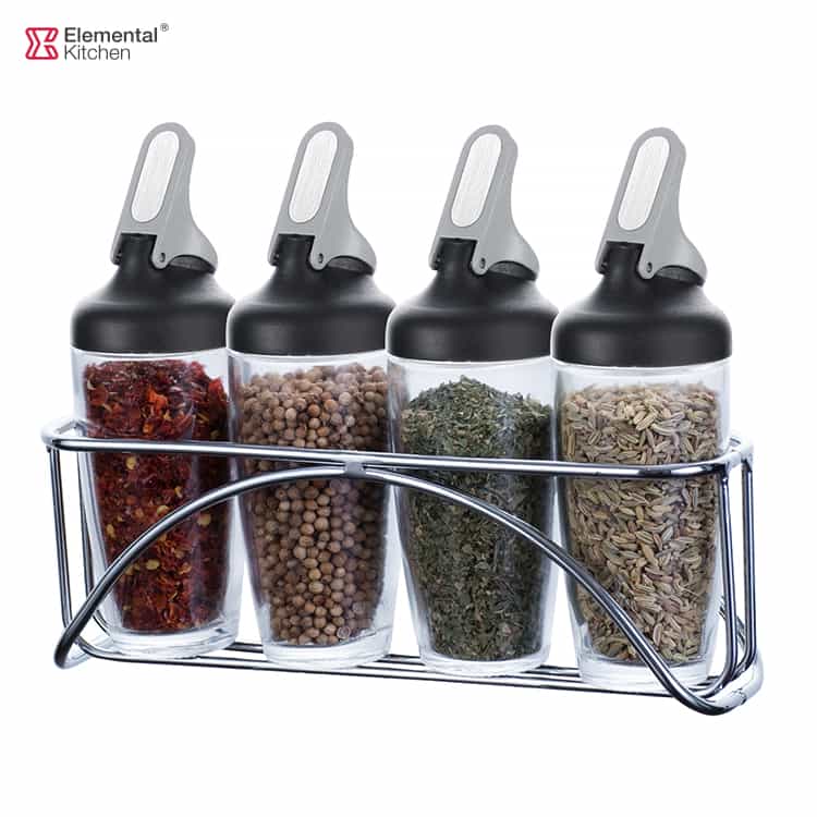 STAINLESS STEEL RACK WITH GLASS JAR 5PCS – FLIP & SEAL LID #8933