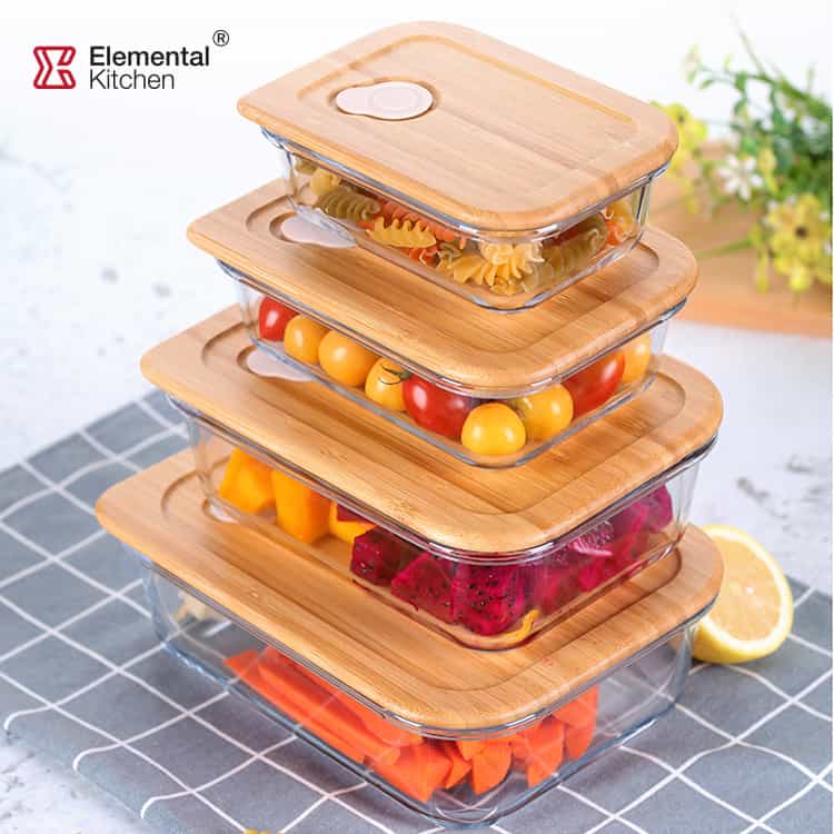 Glass Food Storage Containers Secure Bamboo Lid #98479001