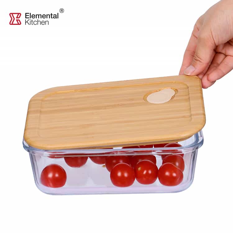 PORTABLE GLASS STORAGE DISH SECURE BAMBOO AND SILICONE LID #98479001
