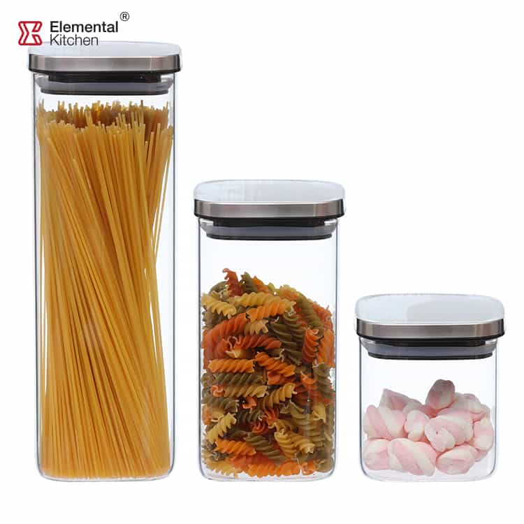 Glass Pantry Storage Containers Stainless Steel Lid #9919A001