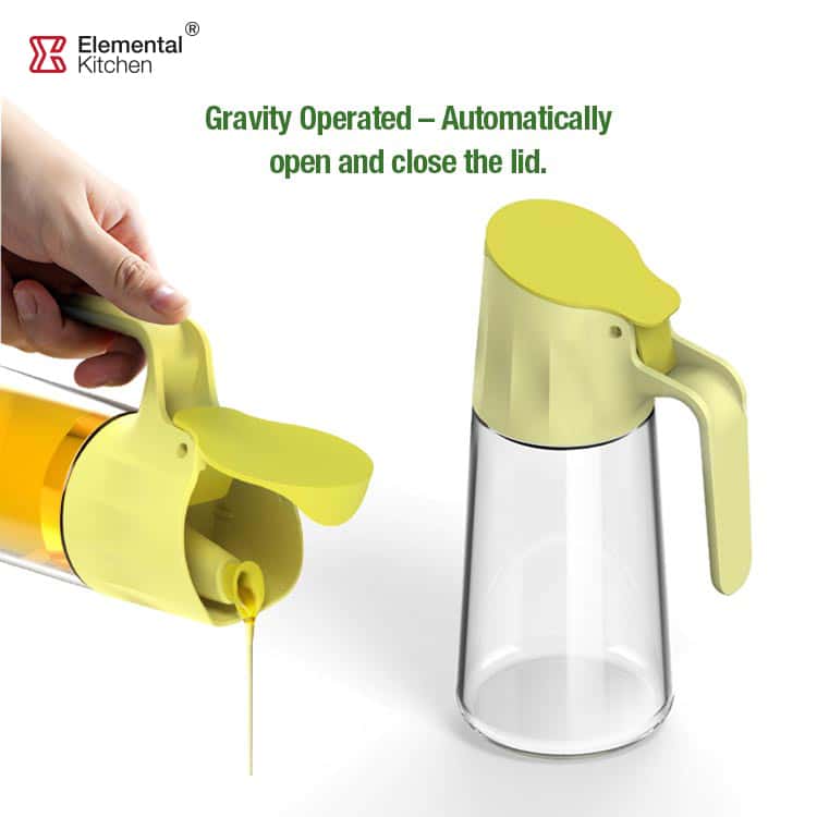 1pc Creative Automatic Glass Oil Bottle With Gravity Lid, Kitchen