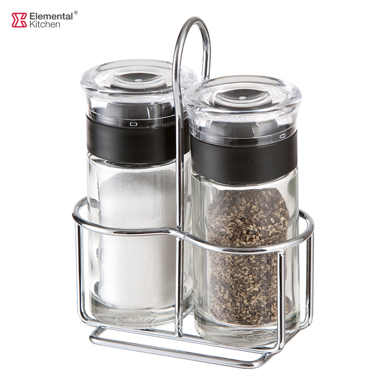 SALT AND PEPPER SHAKERS SET WITH METAL RACK #89001002