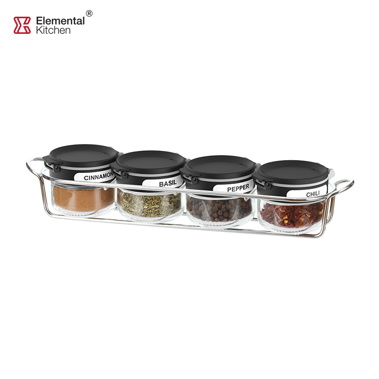 Glass Dual Lid Round Spice Jar with Lazy Susan Rack – 13pcs #79352008