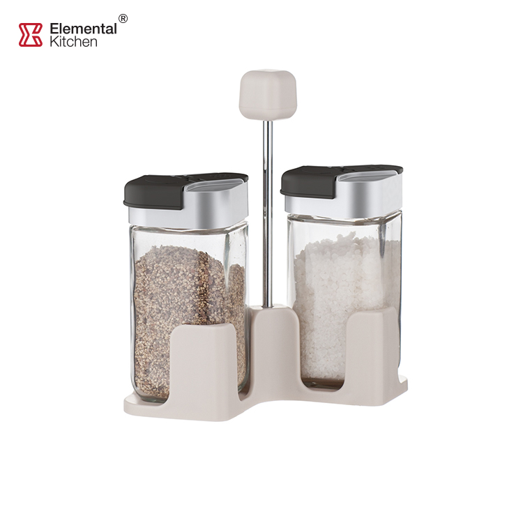 Glass Spice Orgainzer 2-Tab Dual Lid – 2 Jars and Rack Set #79342001