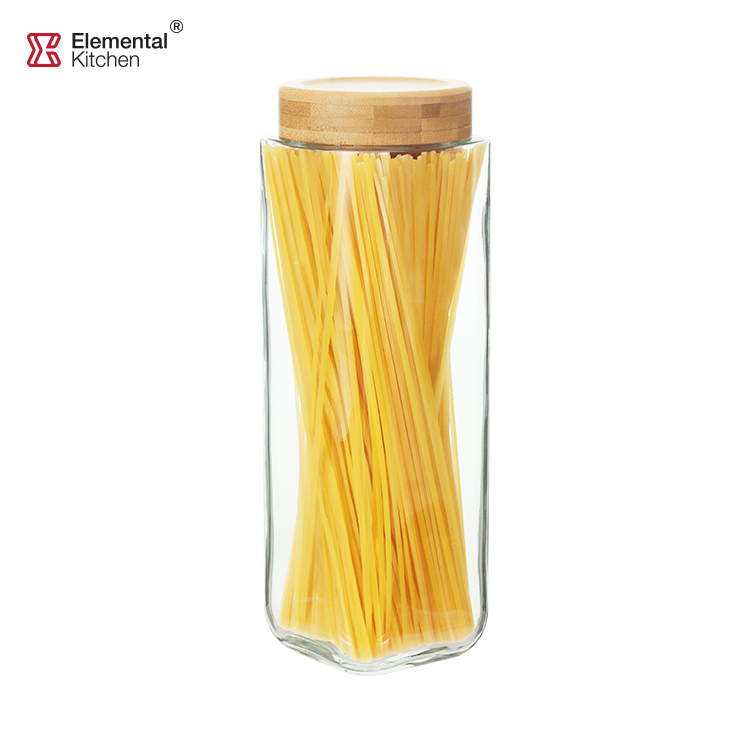 Glass Square Container for Kitchen Bamboo Lid #99279001