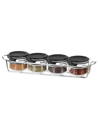 Dual Lid Round Spice Jar with Rack-5pcs Set #79352004