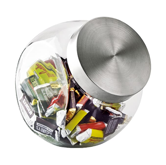 Slanted Round Glass Food Canister With Stainless Steel Lid #9219000
